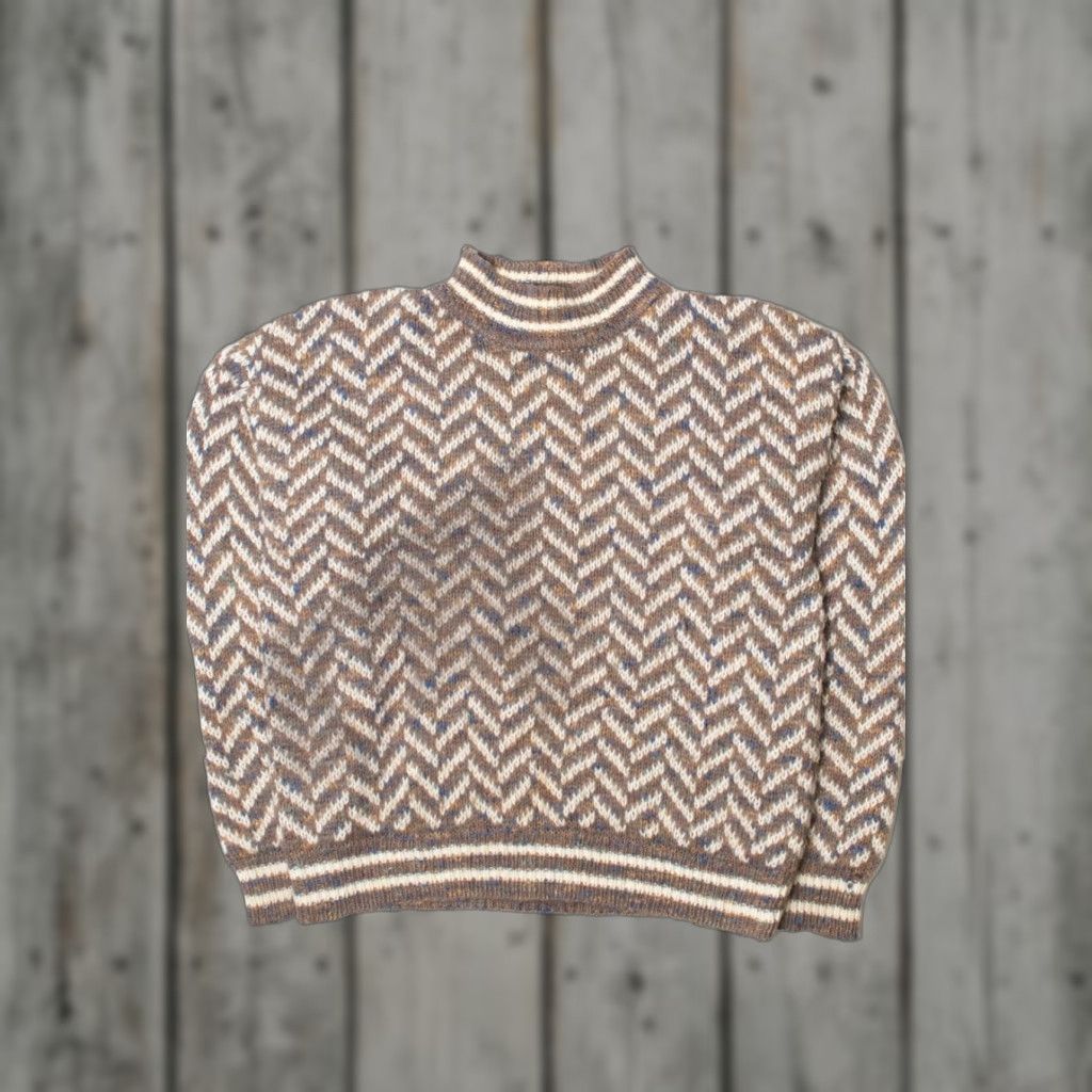 Vintage Vintage Geometric Mock Neck Sweater Medium Light Brown Retro Knit 1980s Mens Womens Ragstock Vintage Clothing Size M / US 6-8 / IT 42-44 - 1 Thumbnail