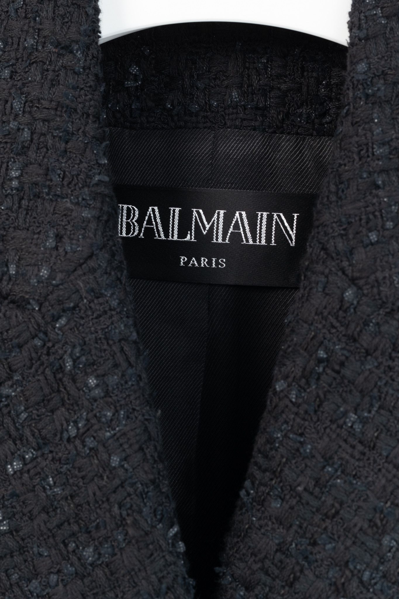 Balmain Balmain SS/19 Black Cotton Tweed Double-Breasted Blazer Size XS / US 0-2 / IT 36-38 - 4 Thumbnail