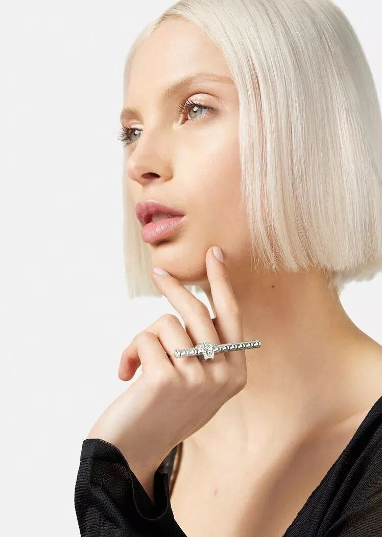 Versace VERSACE Medusa Greca silver tone metal two finger ring Size ONE SIZE - 2 Thumbnail