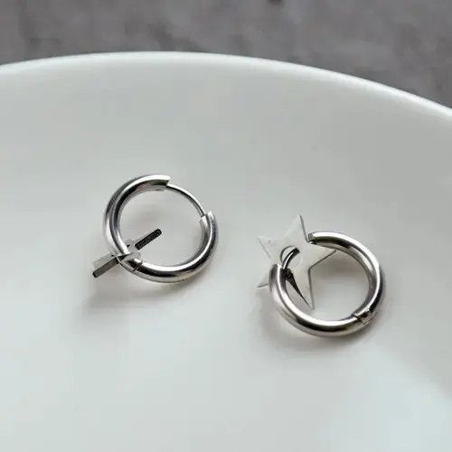 Other Earrings for Men,Stainless Steel Star Hoop Earrings Size ONE SIZE - 2 Thumbnail