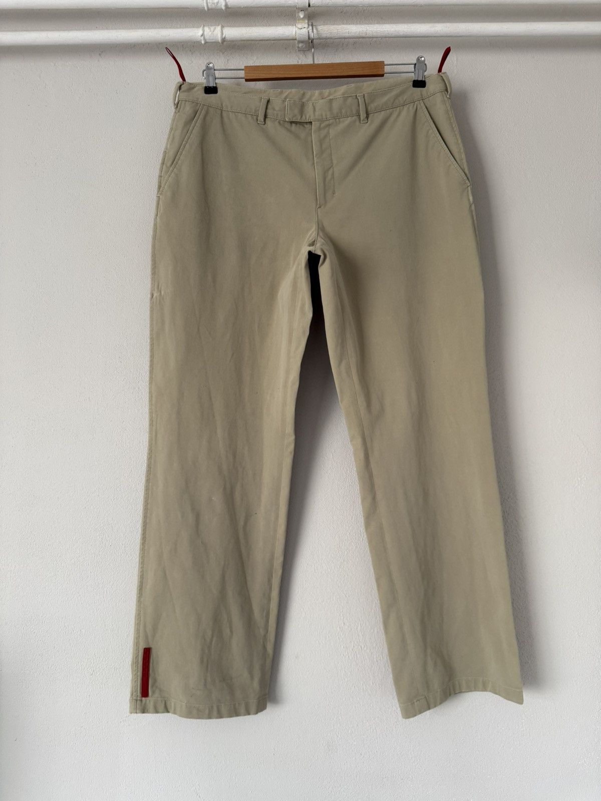 Prada Prada Linea Rossa Beige Tech Cotton Pants with Red Tab Size US 40 / EU 56 - 1 Thumbnail