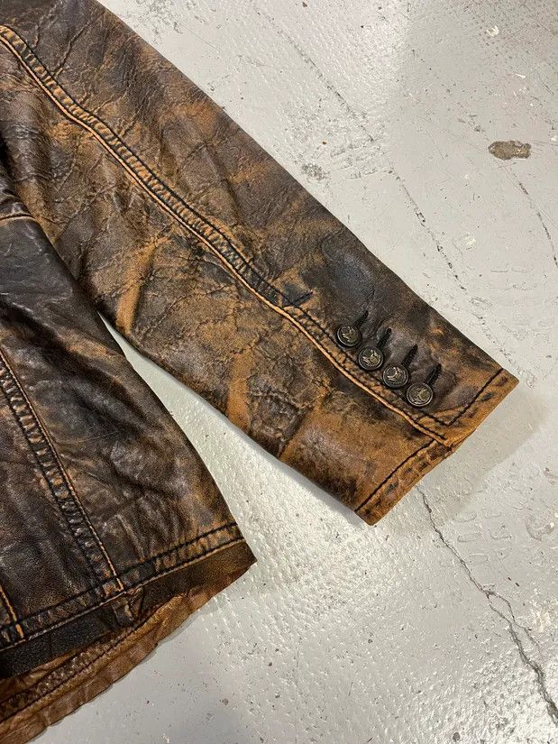 Dolce & Gabbana AW2001 Dolce & Gabbana Brown Eroded Leather Officer Buttoned Jacket Size US M / EU 48-50 / 2 - 7 Thumbnail