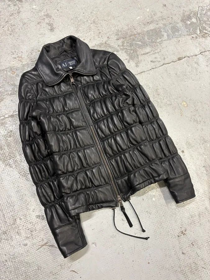 Armani 2000s Armani Black Leather Puffer Jacket Size US S / EU 44-46 / 1 - 4 Thumbnail