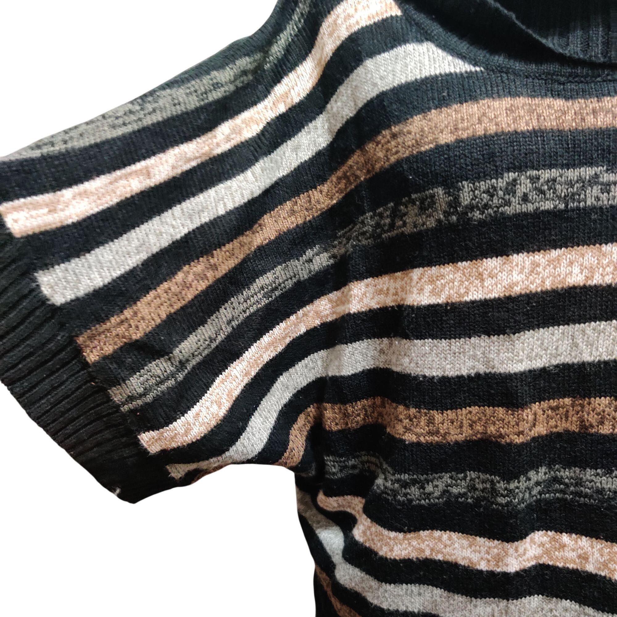 Other Faded Glory XXL Black Tan Gray Striped Knit Cowl Neck Batwin Size XXL / US 16-18 / IT 52-54 - 3 Thumbnail