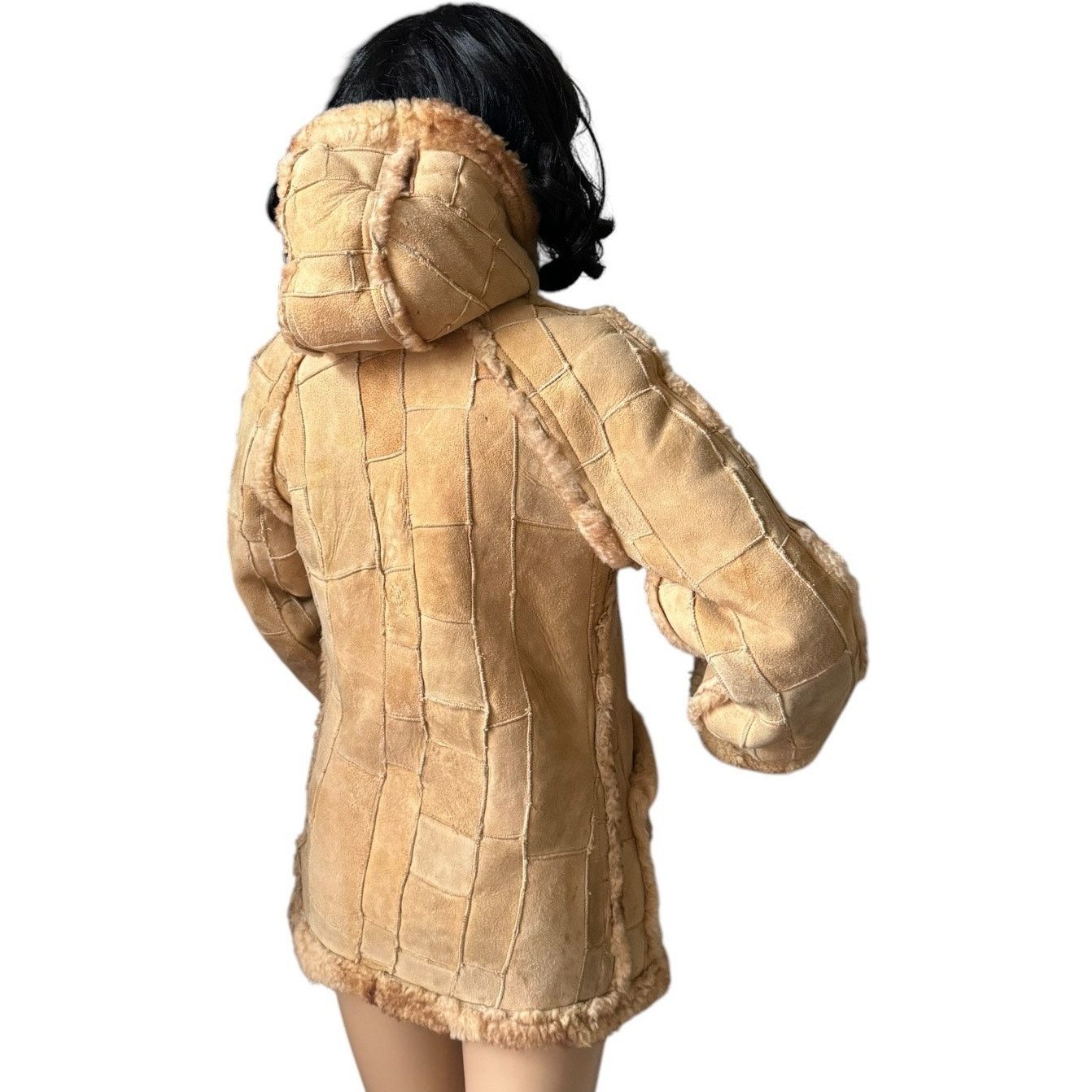 Vintage 70s Unbranded Patchwork Shearling Hooded Reversable Coat S Size S / US 4 / IT 40 - 10 Thumbnail