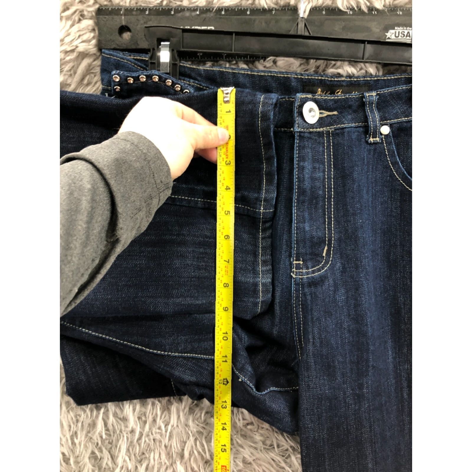 Vintage Ashley Stewart Jeans Size 14 Womens Dark Wash Blue Rhinestone Accent Denim Straight 5-Pocket Size 36" / US 14 / IT 50 - 4 Thumbnail