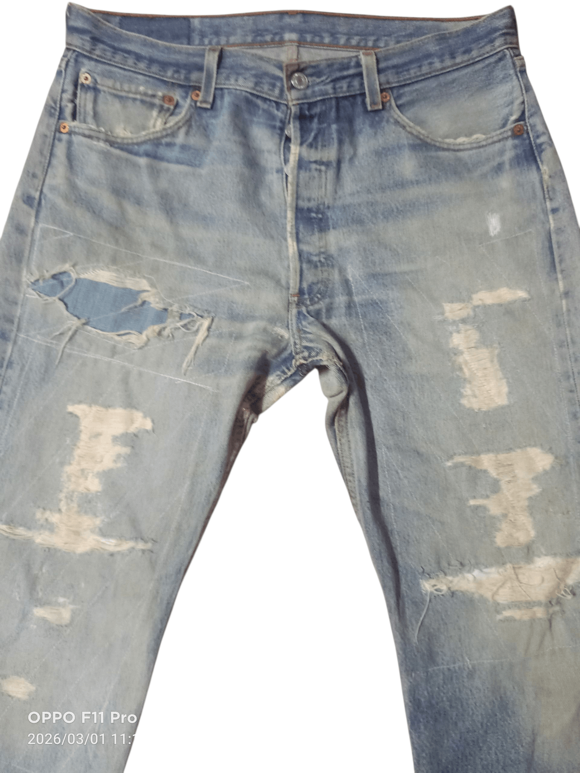 Levi's Vintage Clothing 💥 Vintage Levis 501( R ) Distressdenim PatchWork 💥 Size US 35 - 3 Thumbnail