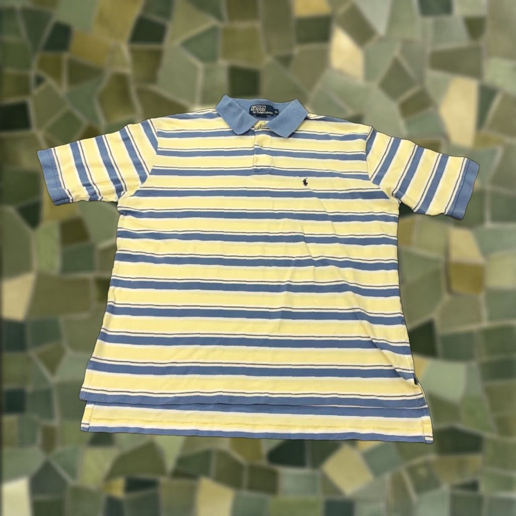 Polo Ralph Lauren VINTAGE Polo Ralph Lauren Polo Shirt Mens XL Yellow Blue Striped Short Sleeve Pony Size US XL / EU 56 / 4 - 1 Thumbnail