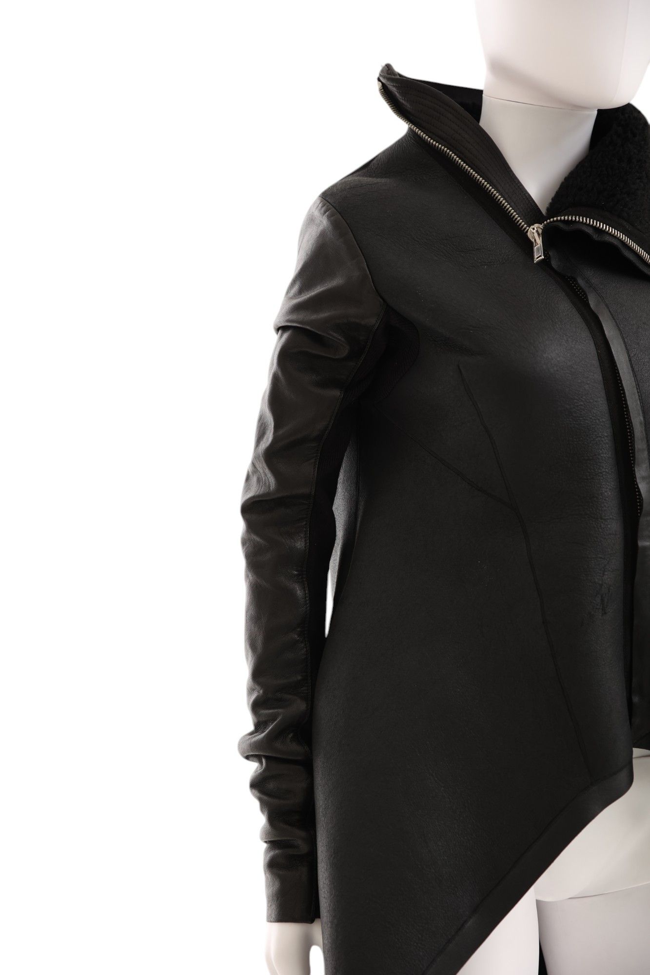 Rick Owens F/W 2009 "CRUST" Black Leather Asymmetric Coat Size M / US 6-8 / IT 42-44 - 13 Thumbnail