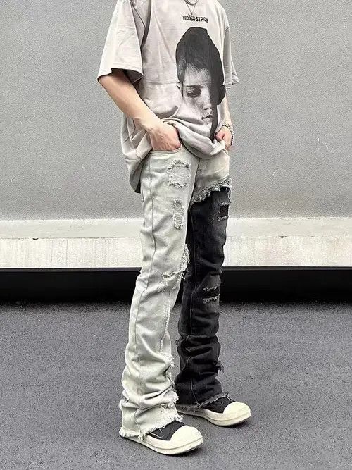 High Sport Vintage washed black and white patchwork jeans Size US 32 / EU 48 - 2 Thumbnail