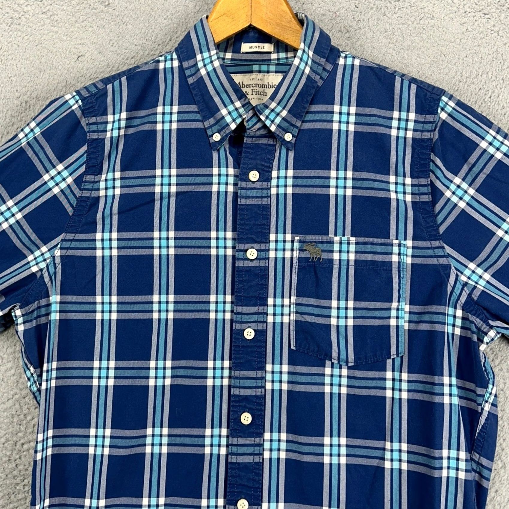 Abercrombie & Fitch Abercrombie & Fitch Button-Down Shirt Mens 2XL Blue Plaid Long Sleeve Pocket Logo Shirt Size US XXL / EU 58 / 5 - 2 Thumbnail