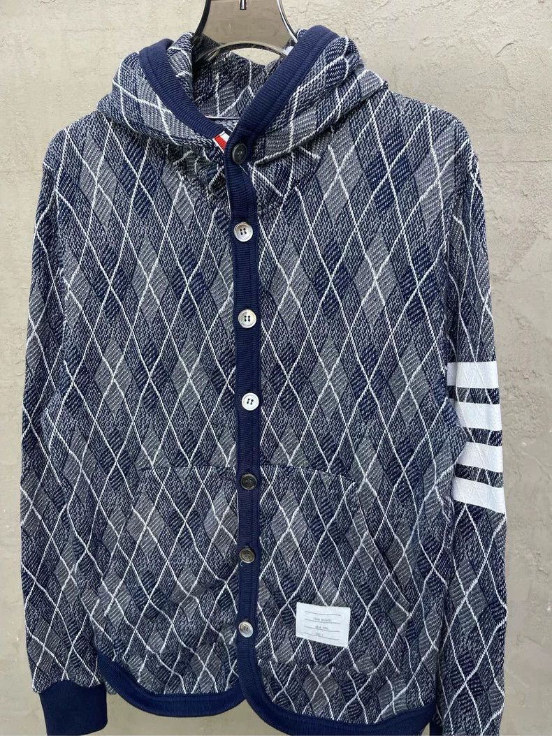 Thom Browne Thom browne Blue-gray diamond plaid four-striped button kni Size US S / EU 44-46 / 1 - 3 Thumbnail
