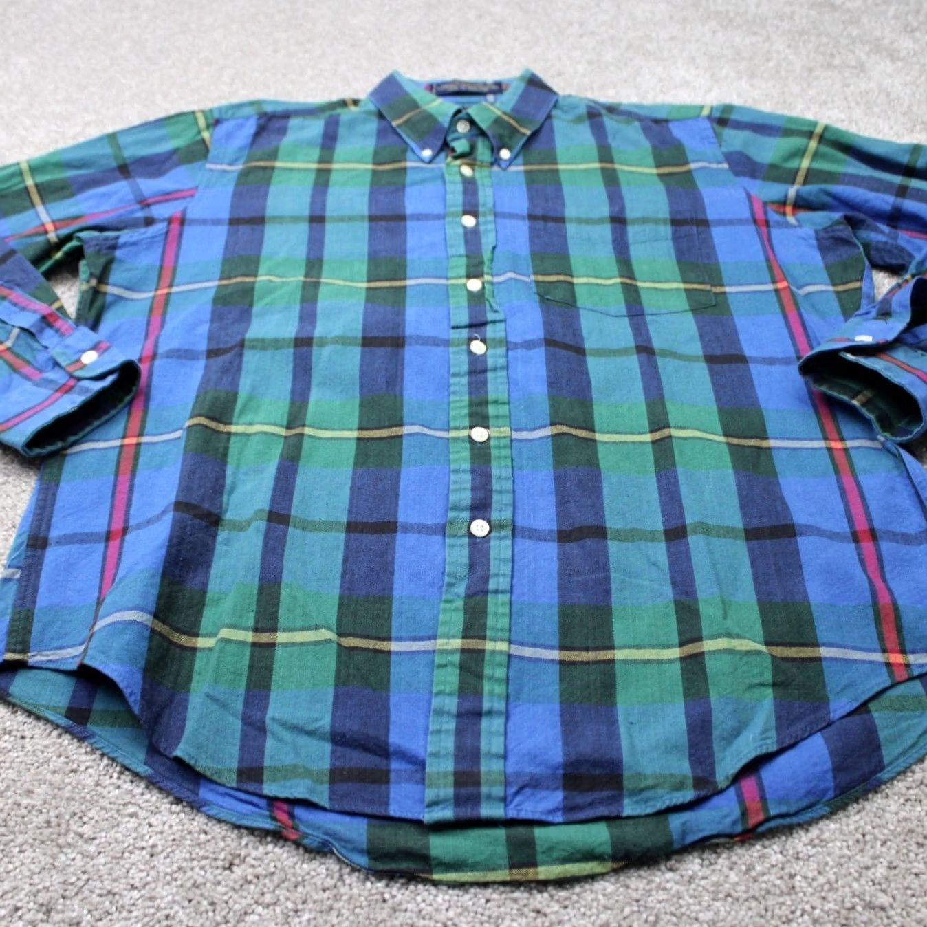 Ralph Lauren VINTAGE Ralph Lauren Chaps Shirt Mens Large Blue/Green L/S Button Up Boy Scout Tag Size US L / EU 52-54 / 3 - 3 Thumbnail