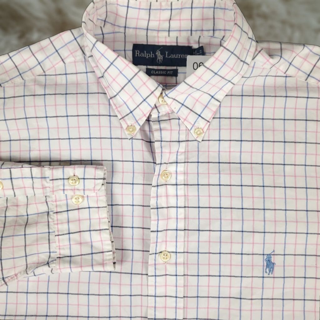Ralph Lauren Ralph Lauren Shirt Mens 17 White Pink Blue Check Dress Button Up Long Sleeve Size 46R - 1 Thumbnail