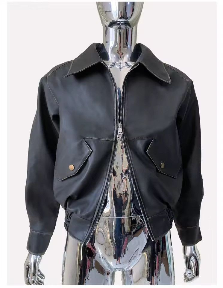 Leather Washed PU Leather Y2k Retro Style Zipper Jacket Size US L / EU 52-54 / 3 - 4 Thumbnail