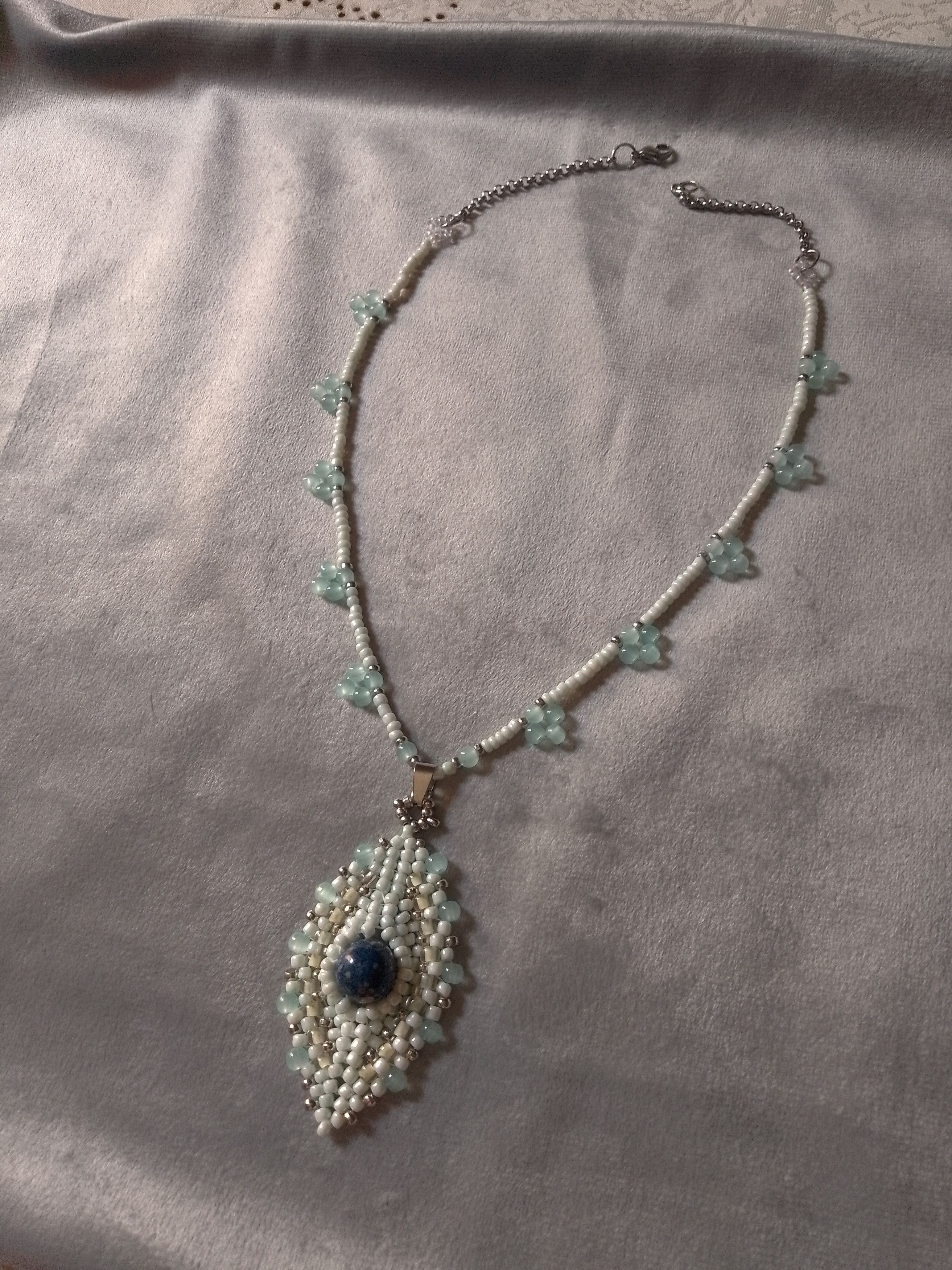 Handmade Necklace Leafy pendant Lapis lazuli gemstones Size ONE SIZE - 2 Thumbnail