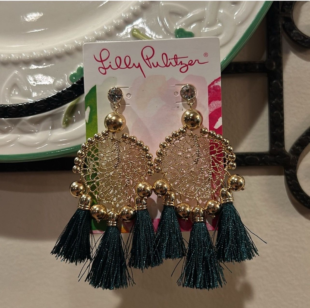 Lilly Pulitzer Lilly Pulitzer Sea Dreamer Statement Tassel Earrings Green Size ONE SIZE - 5 Thumbnail