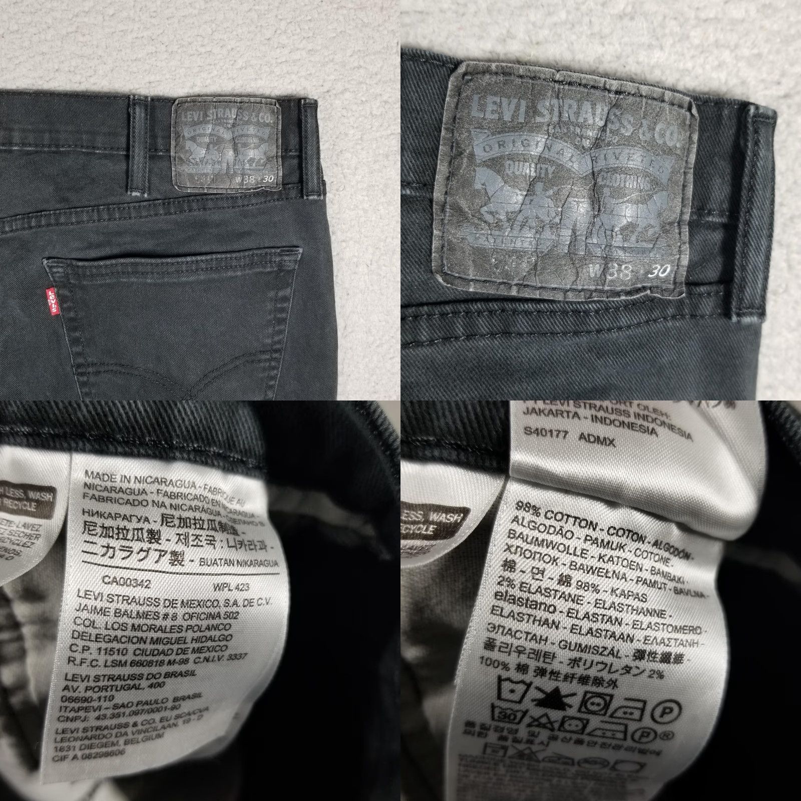 Levi's Levi's Jeans Mens 38x30 Black Charcoal Denim Straight Waist 38 Inseam 30 Regular Pockets Logo Nicaragua Vintage? No. Size US 38 / EU 54 - 8 Thumbnail