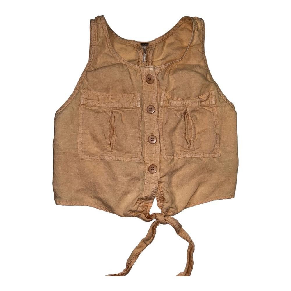 Free People Free People l Peach Button Down Linen Top Size XS Size XS / US 0-2 / IT 36-38 - 3 Thumbnail