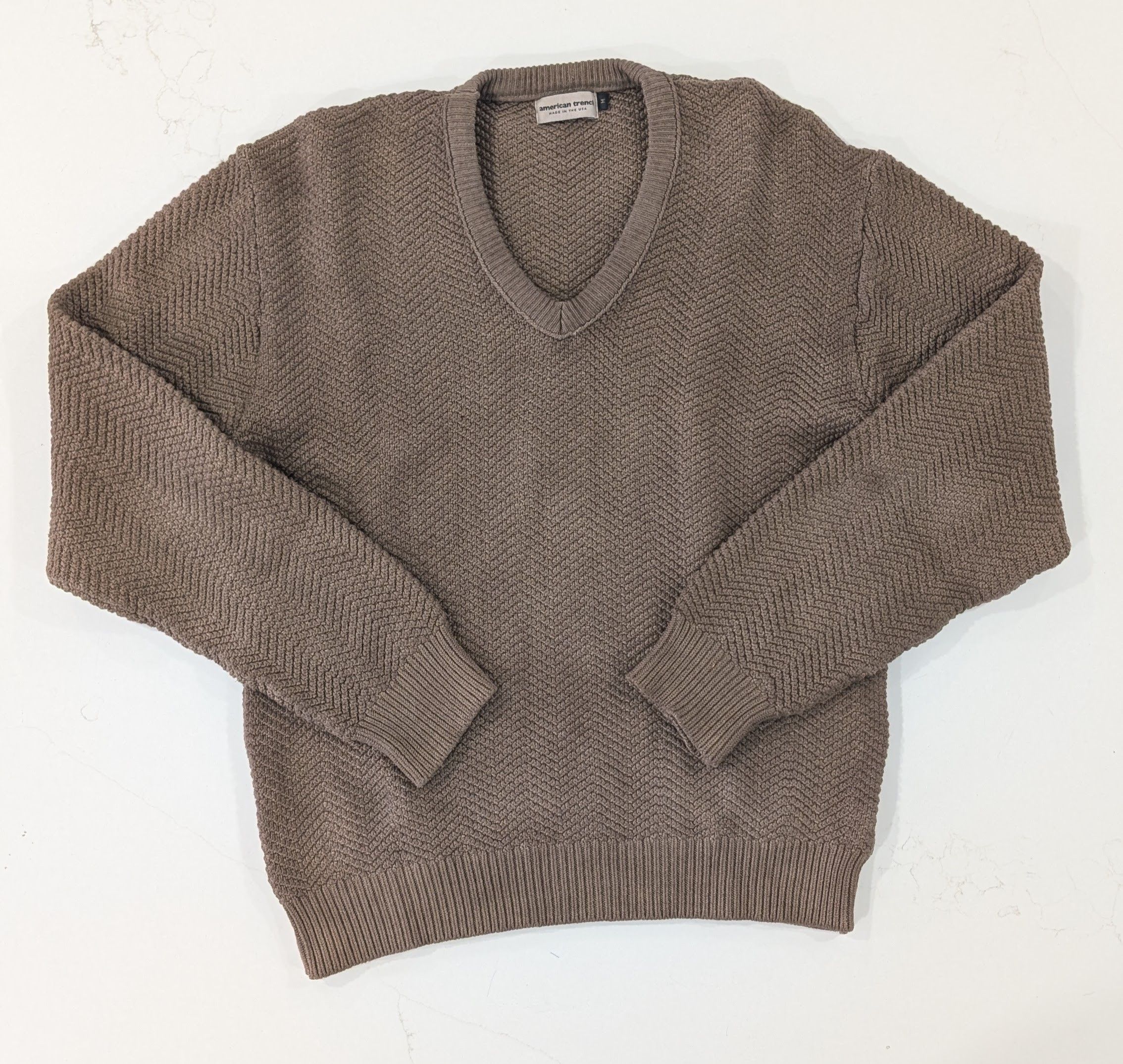 American Trench American Trench V-Neck Sweater Herringbone Knit Size US M / EU 48-50 / 2 - 1 Thumbnail
