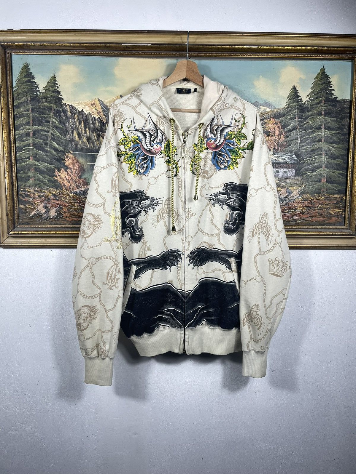 Christian Audigier Ed Hardy Retro 00s Hoodie With Crystals Affliction Grunge Size US XL / EU 56 / 4 - 1 Thumbnail