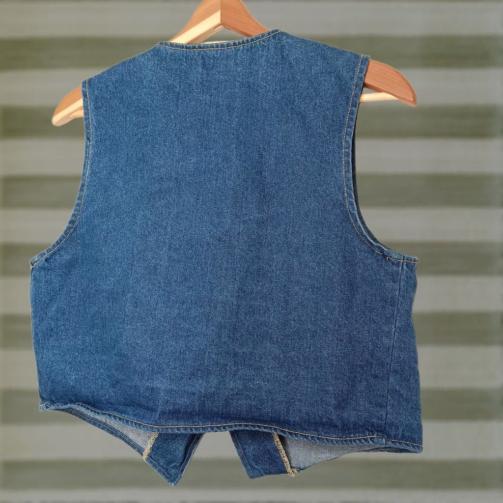 Cherokee VINTAGE Cherokee Western Vest Women Fringe Denim Blue Large L Sleeveless Buttoned Vest Size L / US 10 / IT 46 - 1 Thumbnail