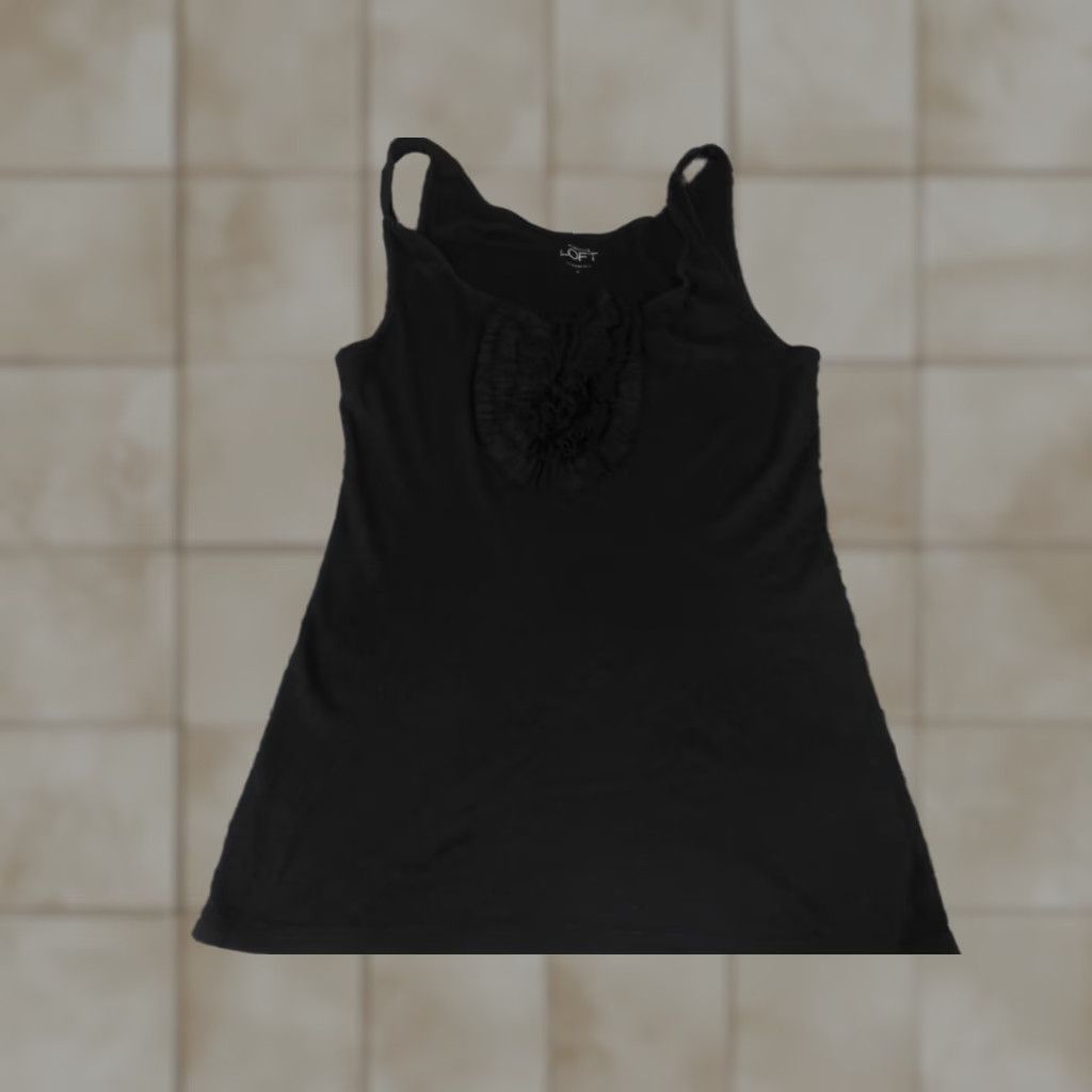 Ann Taylor Ann Taylor Loft Womens Tank Shirt L Black Cotton Sleeveless Collared Button Pullover Casual Basic Size L / US 10 / IT 46 - 1 Thumbnail