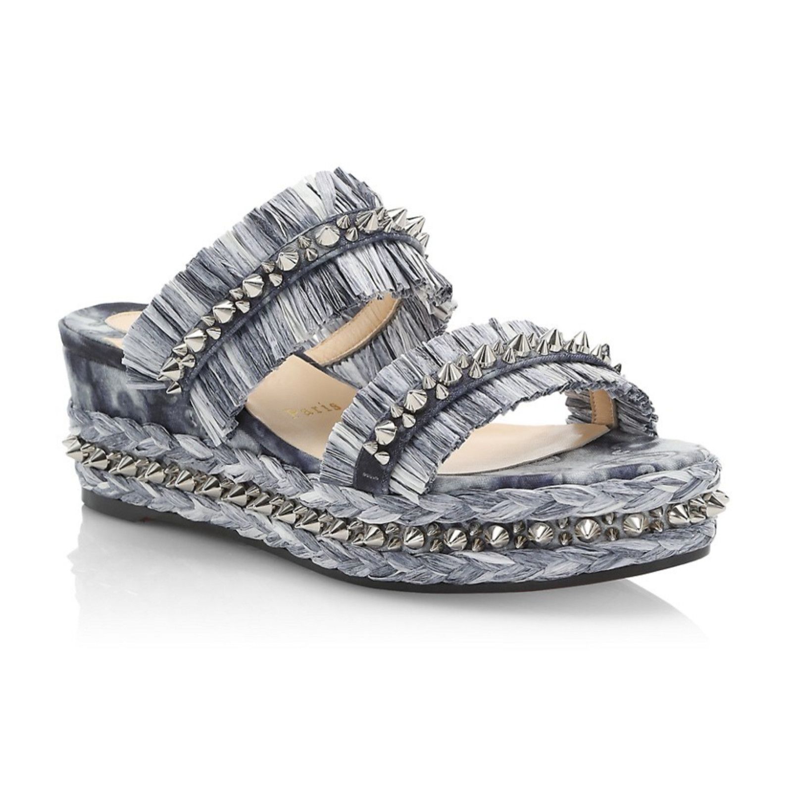 Christian Louboutin Voltinoudou 60 Blue Denim Wedge Slide Mule Sandal Heel 36 Size US 6 / IT 36 - 1 Thumbnail