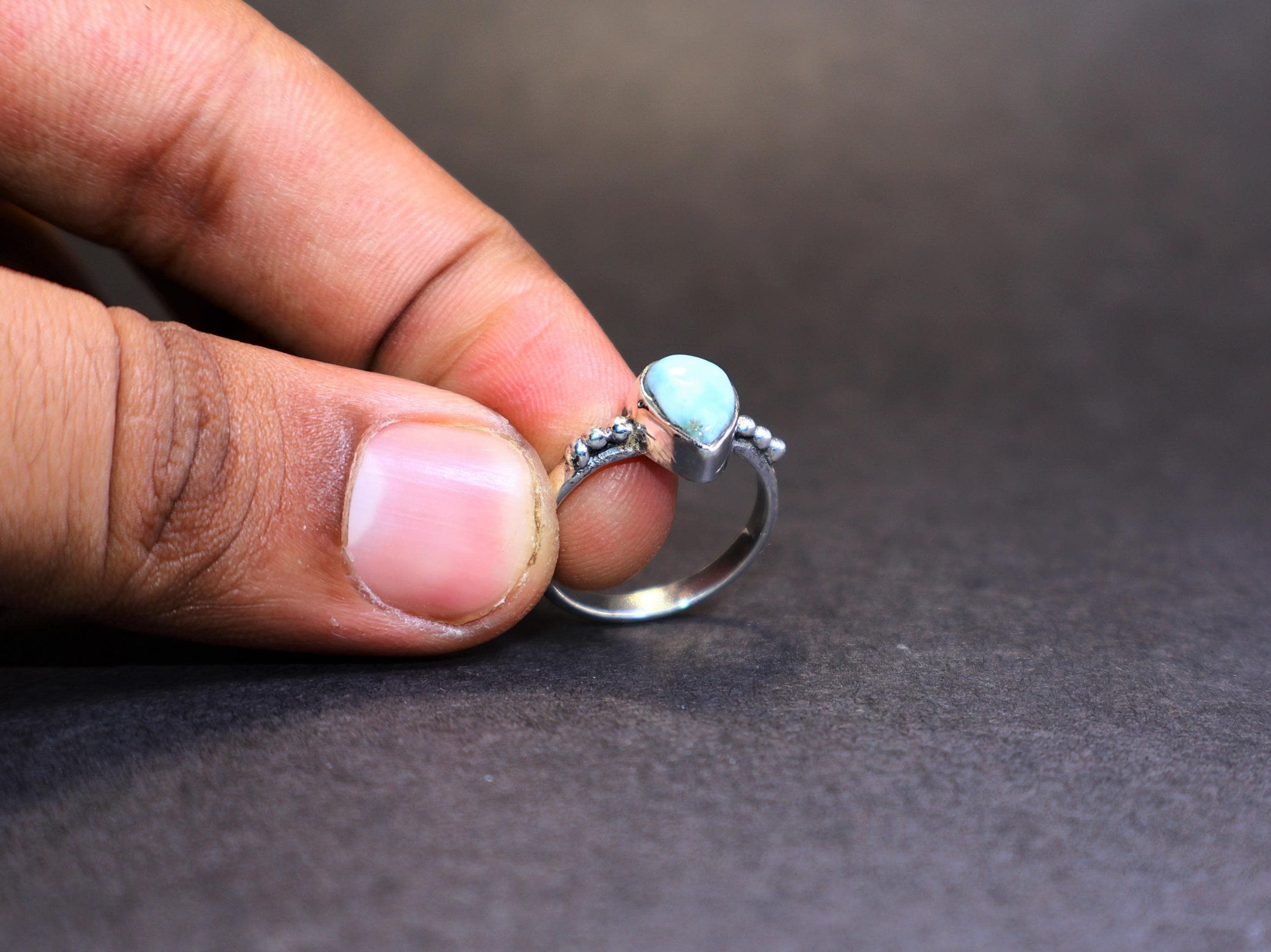 Handmade Larimar Ring, Sterling Silver Ring, Handmade Gemstone Ring, Size ONE SIZE - 8 Thumbnail