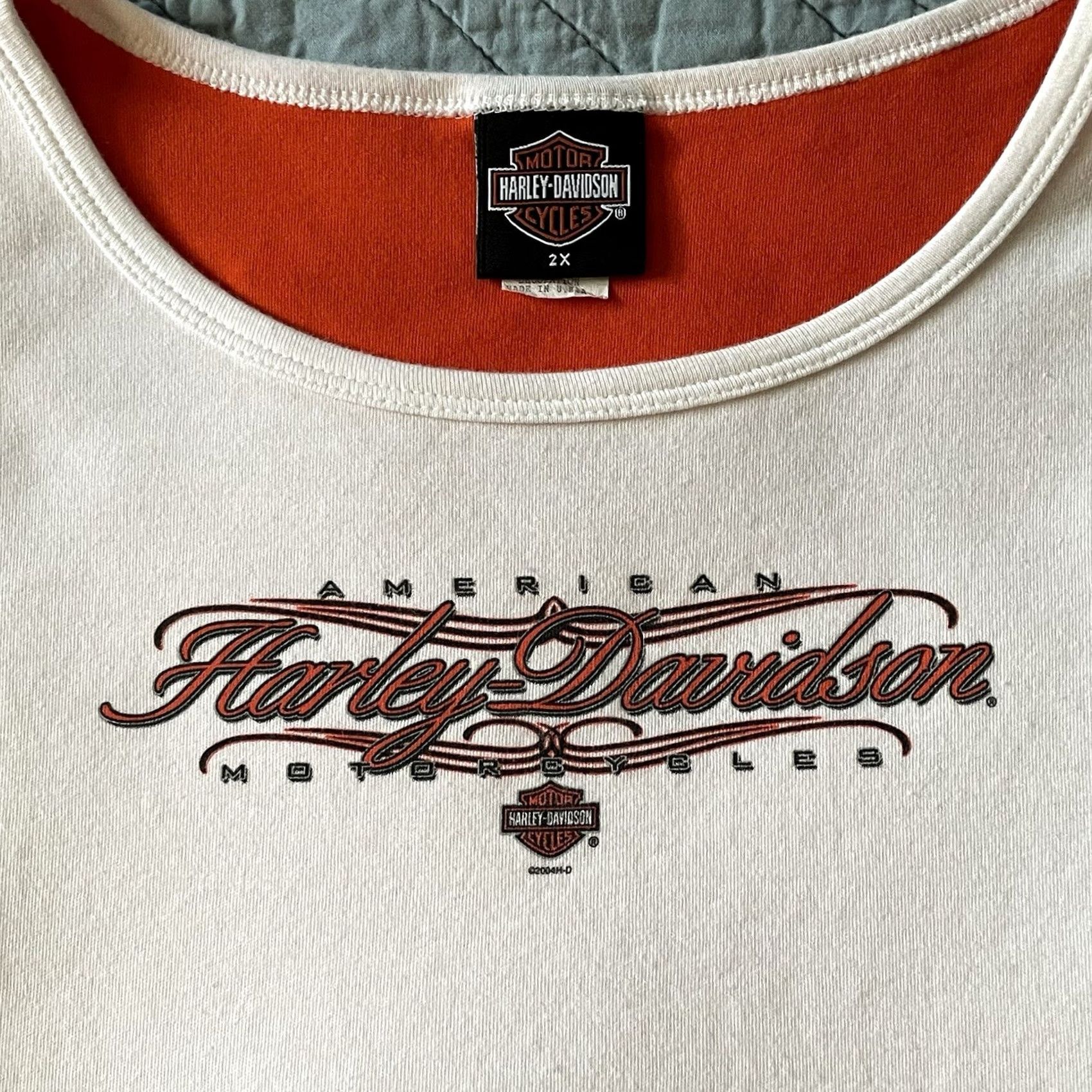 Harley Davidson VINTAGE Harley-Davidson T-Shirt Women 2XL Orange White Long Sleeve Cap Sleeve Crew Neck Logo 70s 80s 90s USA Classic Size XXL / US 16-18 / IT 52-54 - 7 Thumbnail