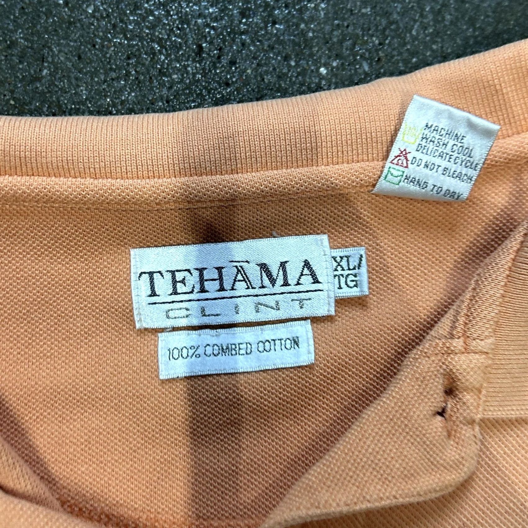 Vintage Tehama Clint Polo Shirt Mens XL Orange 100% Cotton Golf Embroidered Crest Logo Pique Shirt Size US XL / EU 56 / 4 - 7 Thumbnail