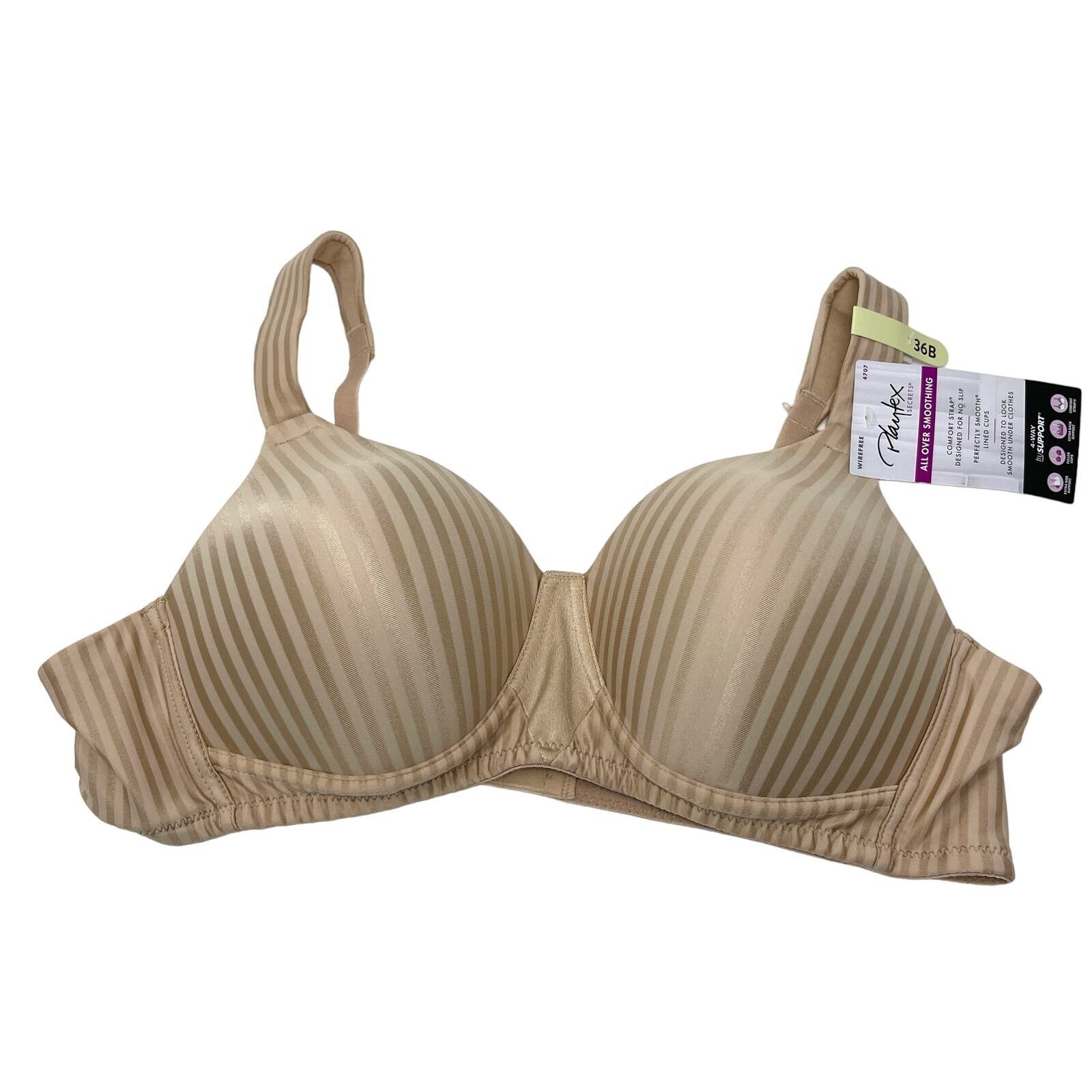 Playtex Secrets Perfectly Smooth Wireless Bra Nude Stripe 36B Women's