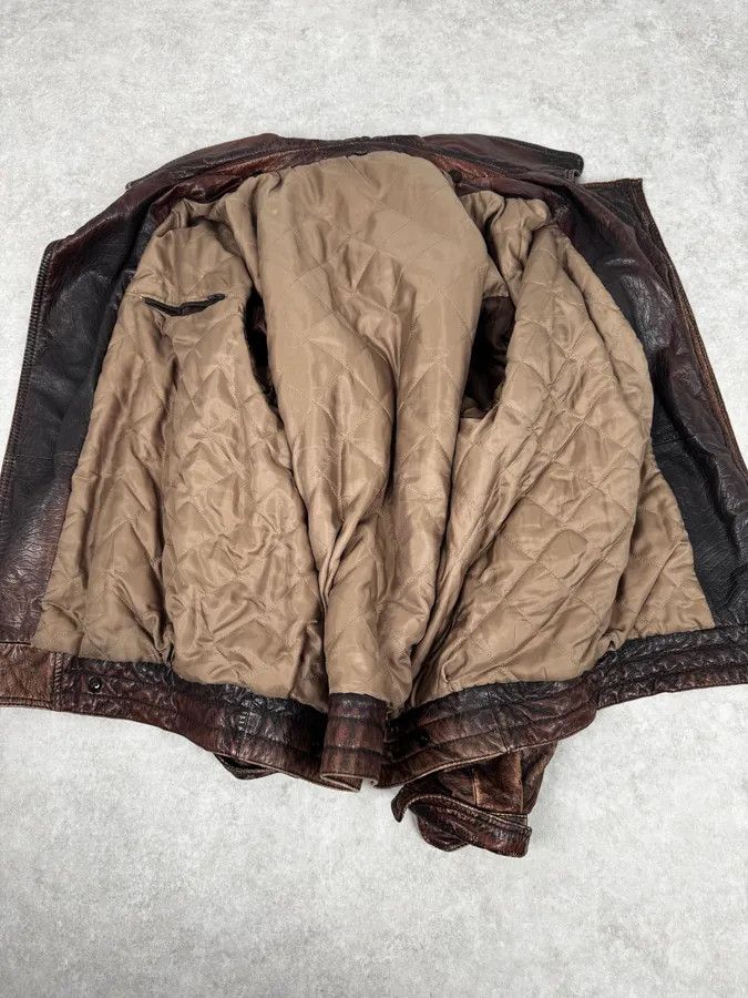 Vintage 2000s Archive Brown Naval Eroded Leather Jacket Size US L / EU 52-54 / 3 - 9 Thumbnail