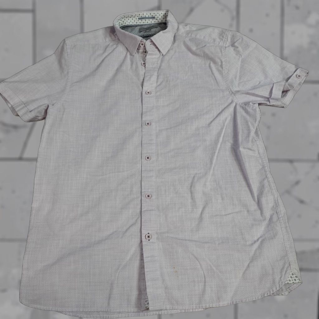 Ted Baker Ted Baker Mens Shirt L Purple Solid Short Sleeve Button-Up Collared Cotton Size US L / EU 52-54 / 3 - 1 Thumbnail