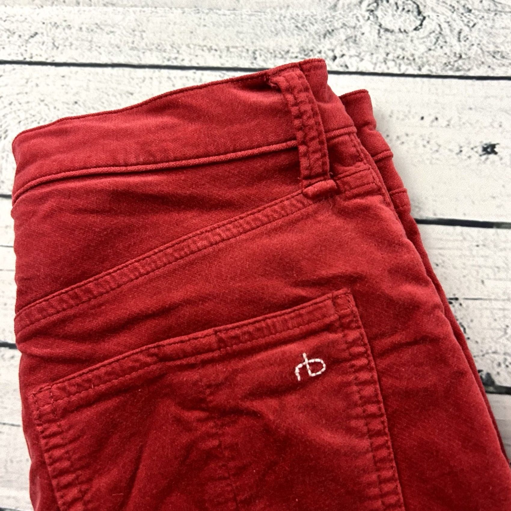 Rag & Bone rag & bone Pants Womens 26 Red Skinny Velour Women Size 26" / US 2 / IT 38 - 2 Thumbnail