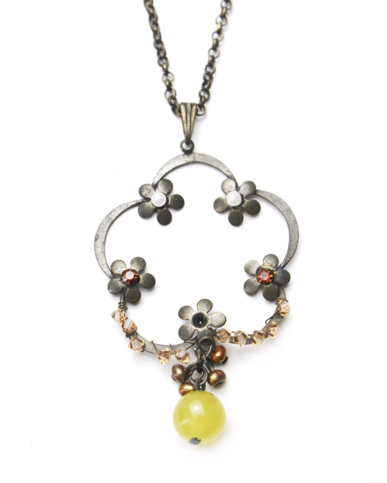 Vintage 2000S JAPANESE MADE FLORAL CHARM NECKLACE WITH LEMON BEAD Size ONE SIZE - 1 Thumbnail