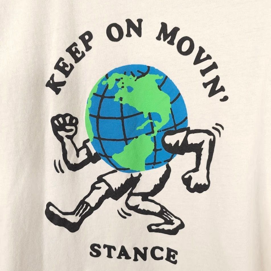 Vintage Stance Earth T Shirt Mens XL White Keep On Movin Globe World Short Sleeve Crew Neck T-Shirt Mens Stance White Earth Day Size US XL / EU 56 / 4 - 5 Thumbnail