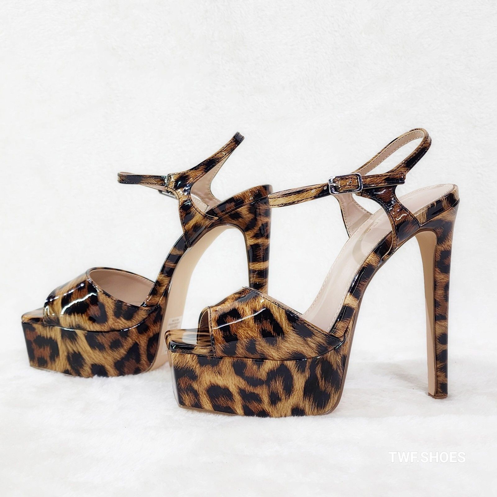Other Gwen Glossy Leopard Patent Platform Open Toe 6" Stiletto Hig Size US 5.5 / IT 35.5 - 1 Thumbnail