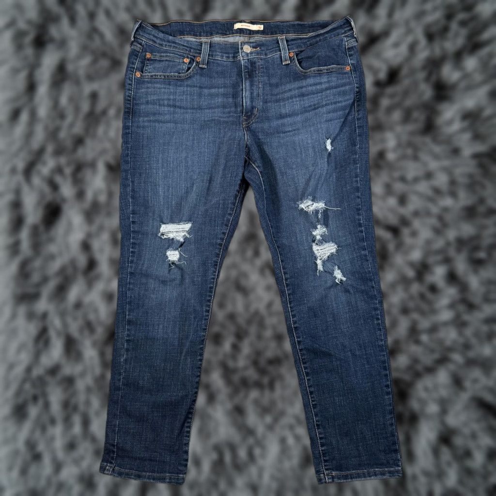 Levi's Levi's Boyfriend Jeans Womens 32 Blue Distressed Ripped Cropped Tapered Mid Rise Size 24" / US 00 / IT 34 - 1 Thumbnail