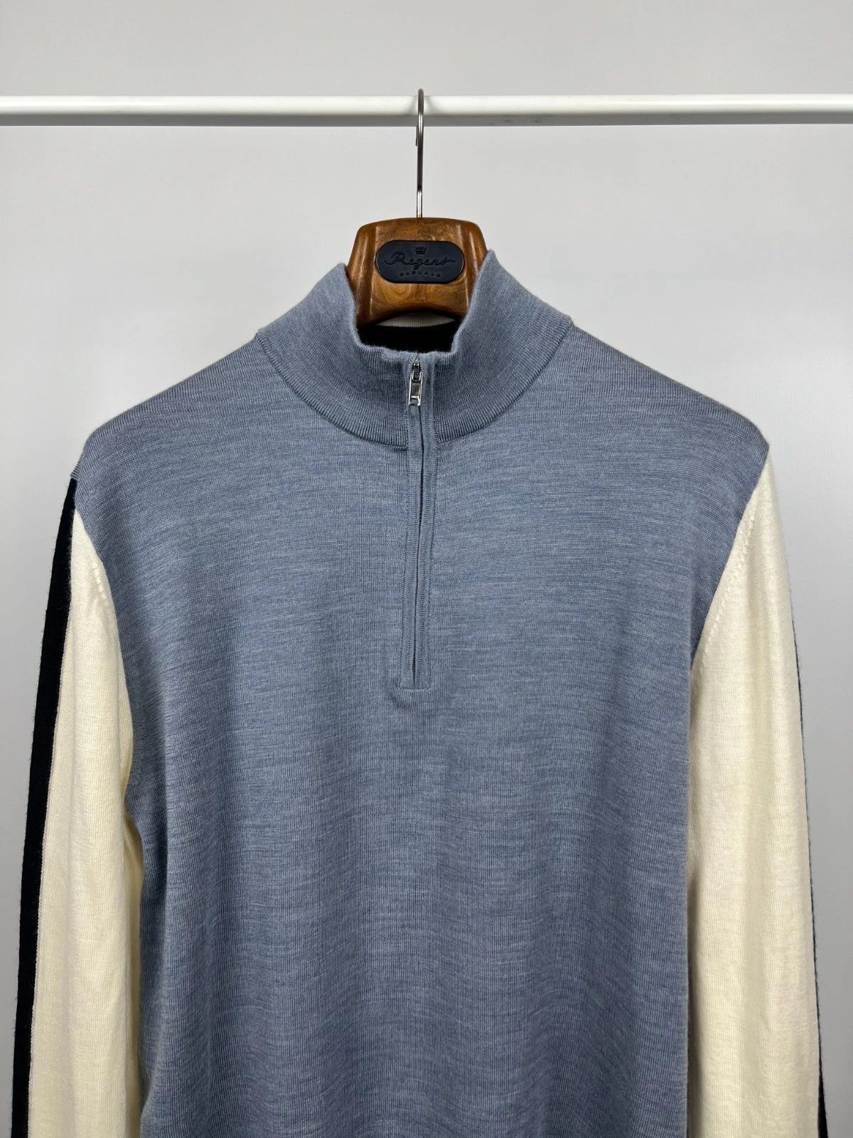 Reiss Reiss Leo 100% Wool Colourblock Polo 1/4 Zip Long Sleeve Size US L / EU 52-54 / 3 - 3 Thumbnail