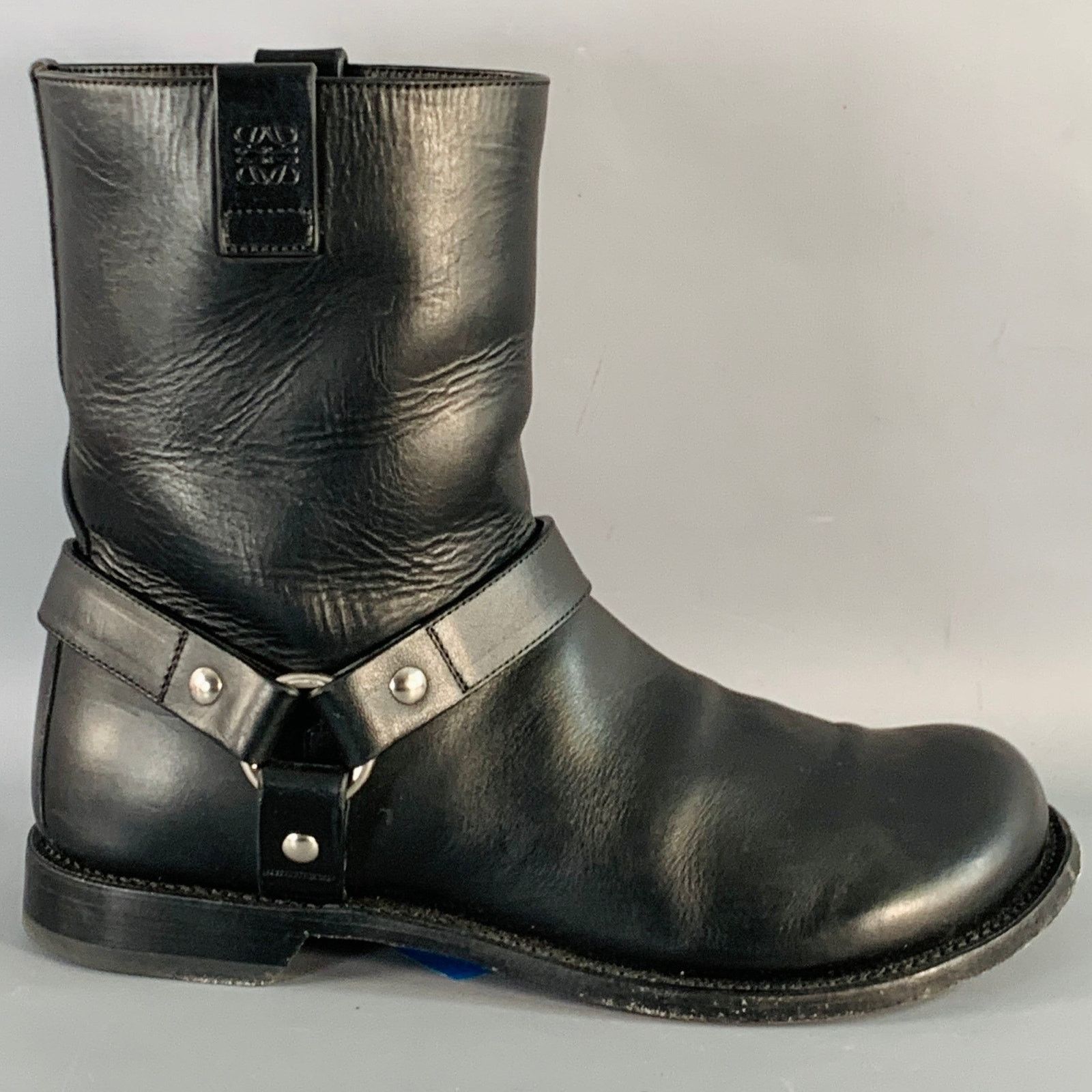 Loewe Size 9 Black Leather Pull On Round Toe Harness Biker Boots Size US 9 / EU 42 - 2 Thumbnail