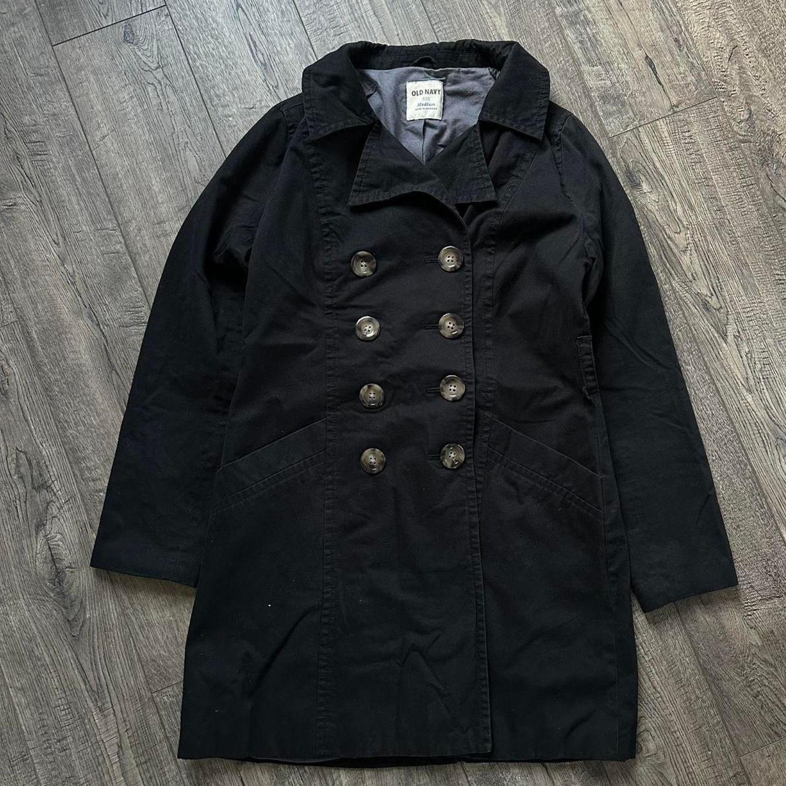 Old Navy × Vintage Vintage Y2K 00s Old Navy Black Faded Button Trench Peacoat Size M / US 6-8 / IT 42-44 - 4 Thumbnail