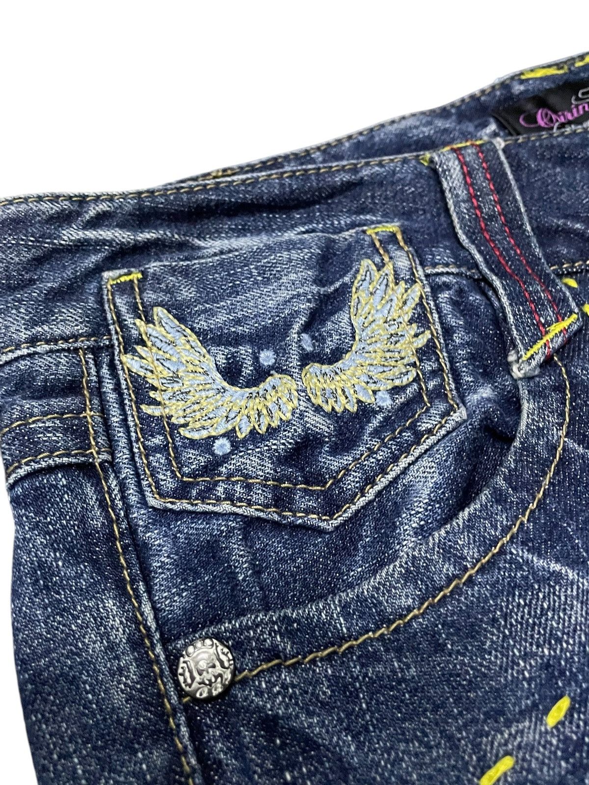 Japanese Brand × Le Grande Bleu (L.G.B.) Oririn Japan Flare Wide Leg Feathers Wings Embroidered Jeans Size US 31 - 22 Thumbnail