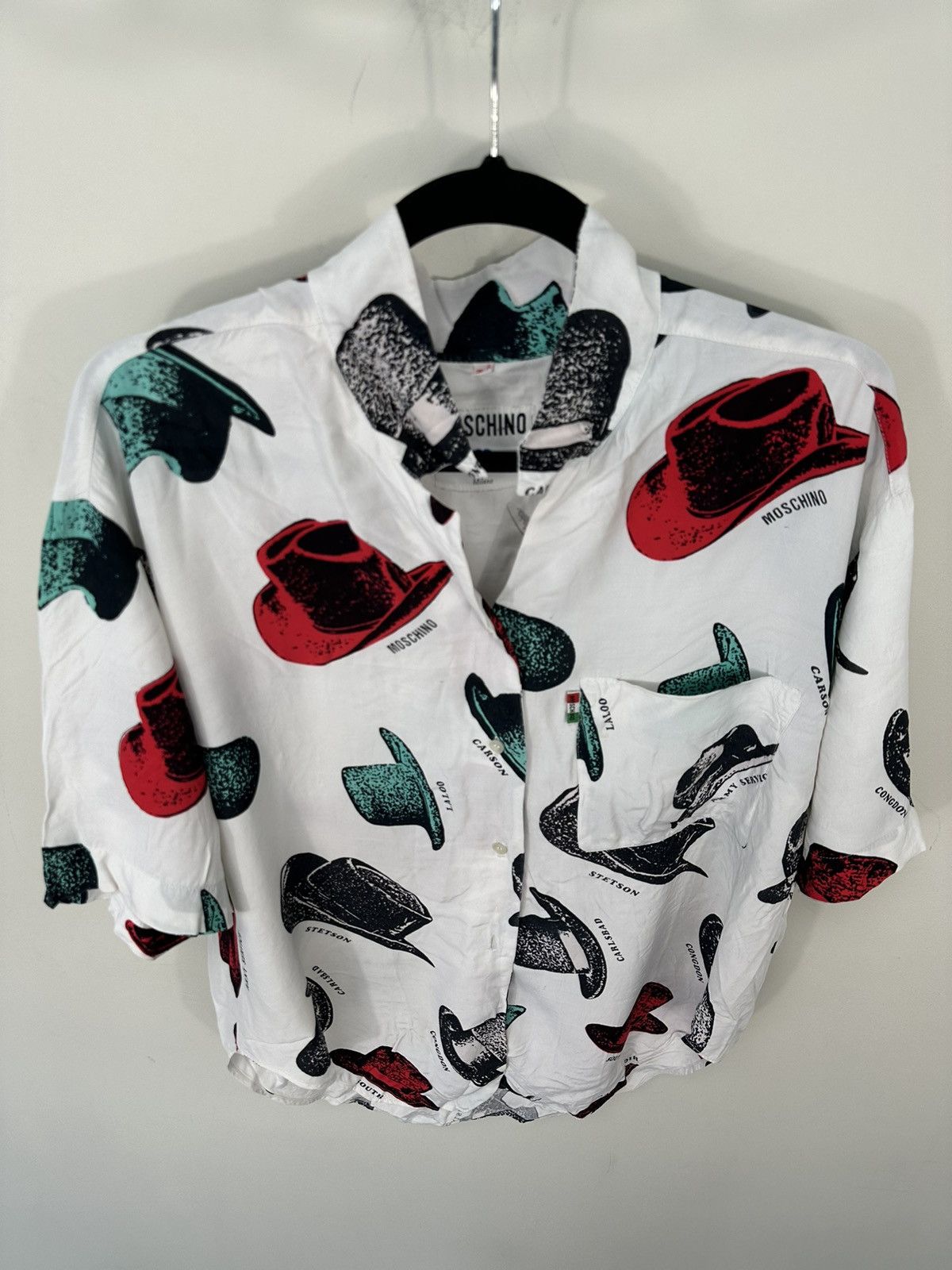 Moschino Vintage 90s Moschino Hats All Over Print Short Sleeve Shirt Size US M / EU 48-50 / 2 - 2 Thumbnail