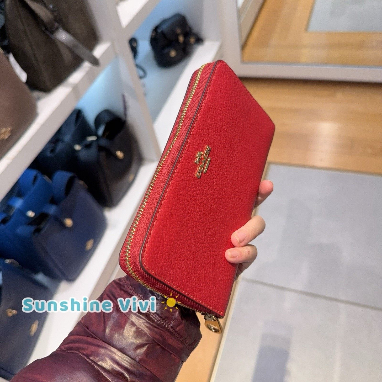 Coach NWT Coach Long Zip Around Wallet Leather C4451 Gold/True Red Size ONE SIZE - 2 Thumbnail