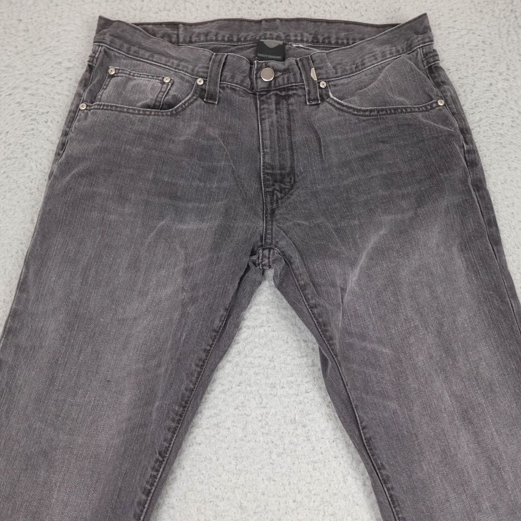 Harley Davidson Harley-Davidson Jeans Mens Black Denim Straight Leg Faded Distressed Pants 34x31 Logo Biker Motorcycle Size US 34 / EU 50 - 3 Thumbnail