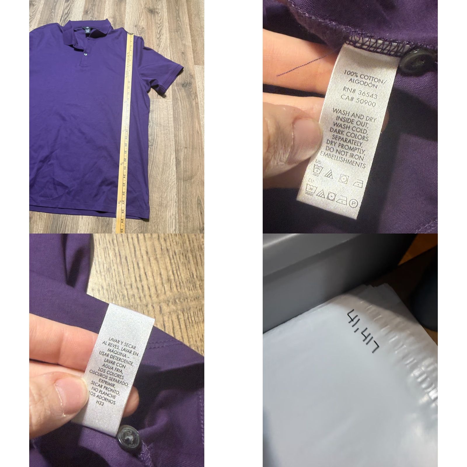 Calvin Klein Calvin Klein Shirt, Polo Short Sleeve Shirt, Men's XL, Purple, Button, Cotton, Casual, Golf, 3/4 Button, Regular, Knit? Size US XL / EU 56 / 4 - 8 Thumbnail