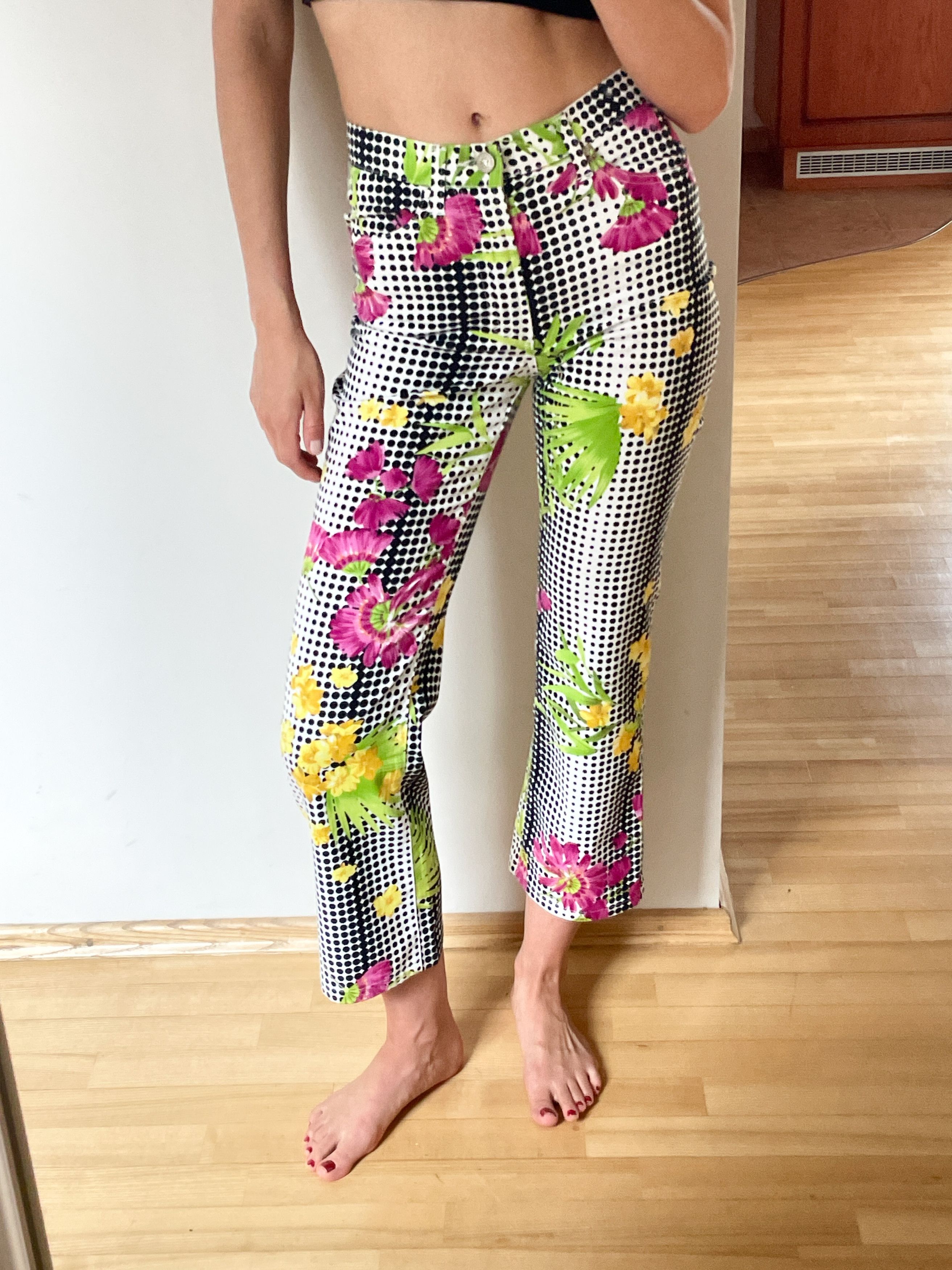 Versace dot grid floral pants Size 24" / US 00 / IT 34 - 2 Thumbnail