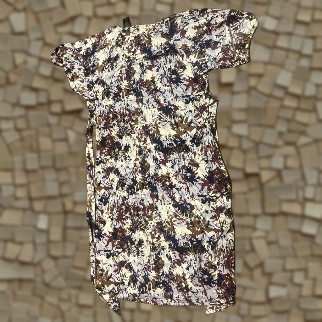 Vintage Axcess Dress Women's Size Medium Brown Grey Cream Floral V-neck Size M / US 6-8 / IT 42-44 - 1 Thumbnail