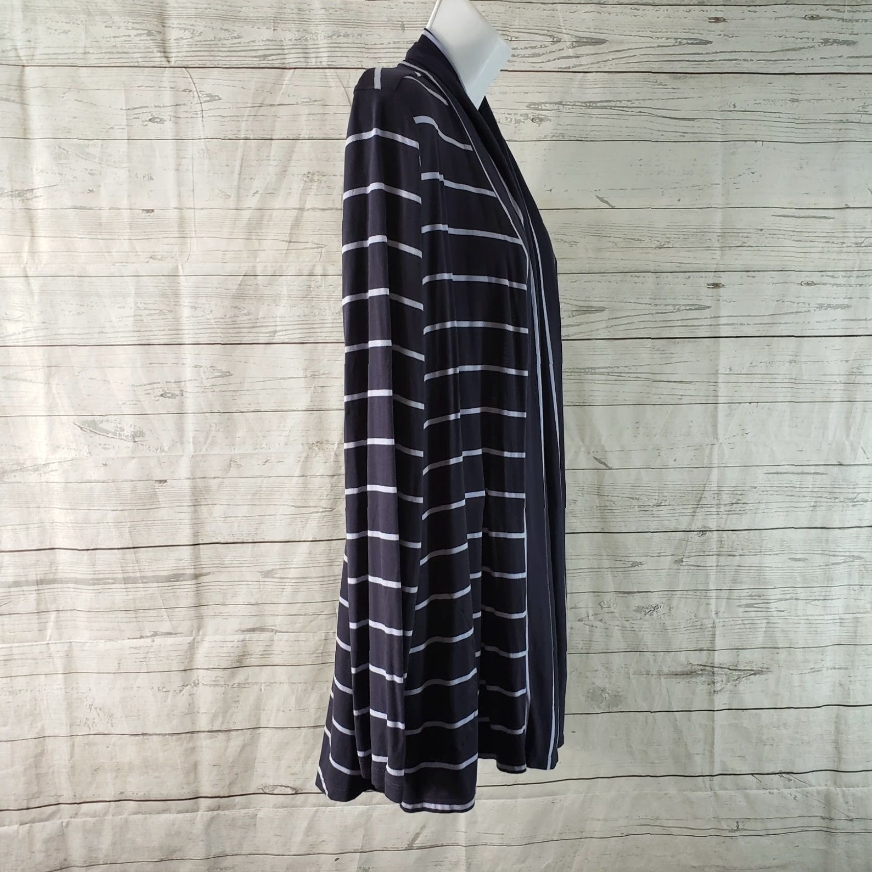 Vintage VINTAGE LOGO by Lori Goldstein Womens Cardigan Sz Large Blue Stripe Open Front Rayon Size L / US 10 / IT 46 - 3 Thumbnail